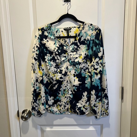 Banana Republic Tops - Banana Republic Abstract Floral Blouse V Neck Ruched Long Sleeve M NWT